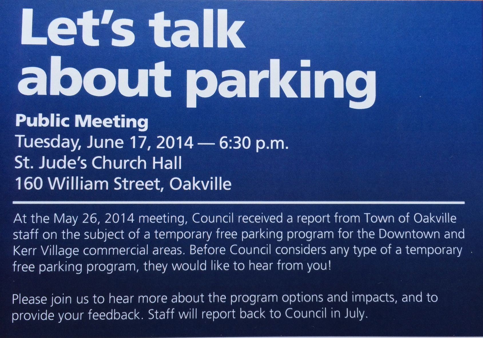 Public Meeting on Parking in Downtown Oakville and Kerr Village 