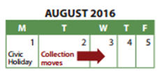Waste Collection Schedule Civic Holiday, Monday, August 1st
